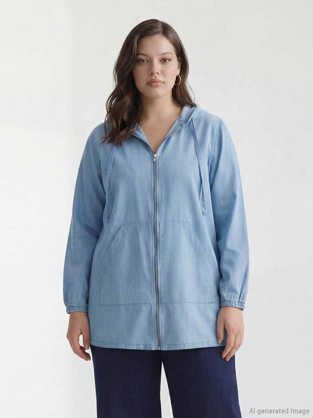 Mavi Kapüşonlu Kadın Jean Tunik-1