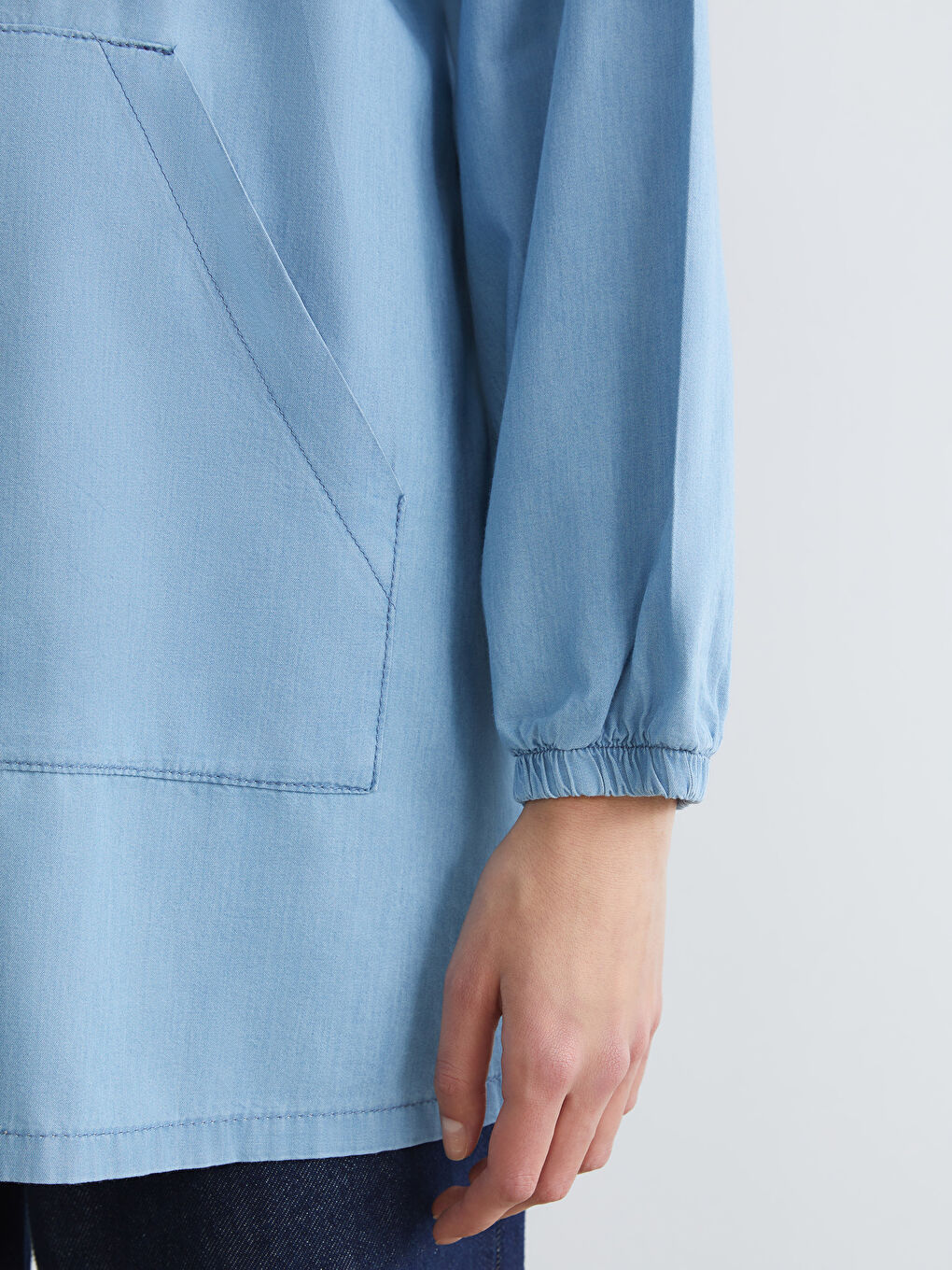 Mavi Kapüşonlu Kadın Jean Tunik-2