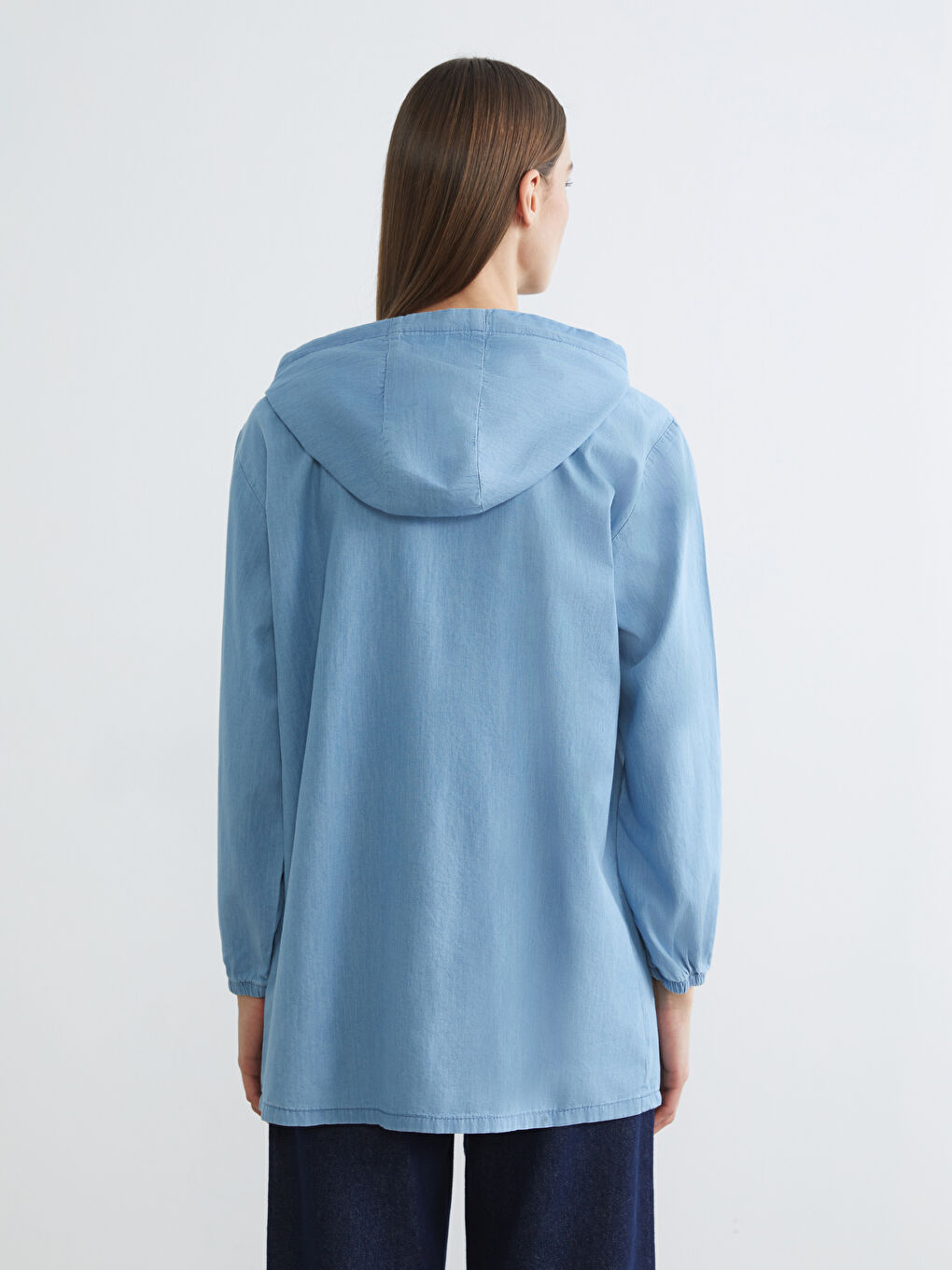 Mavi Kapüşonlu Kadın Jean Tunik-3