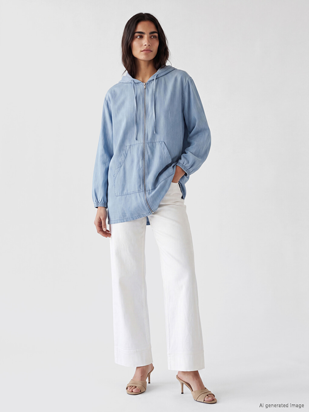 Women's Denim Tunic With Hood-2