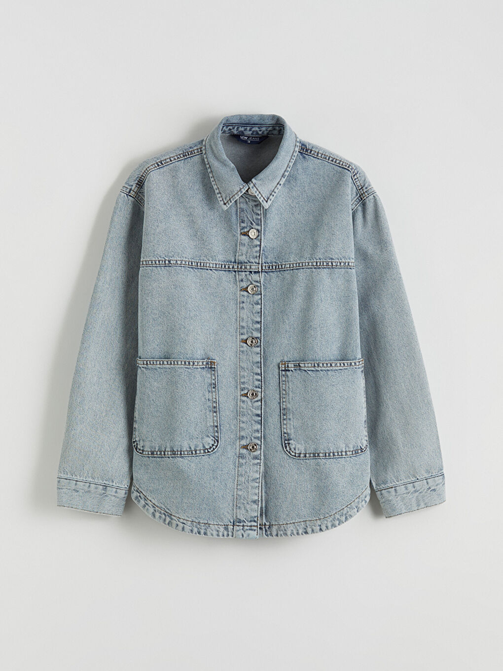 İndigo Gömlek Yaka Oversize Kadın Jean Ceket-4