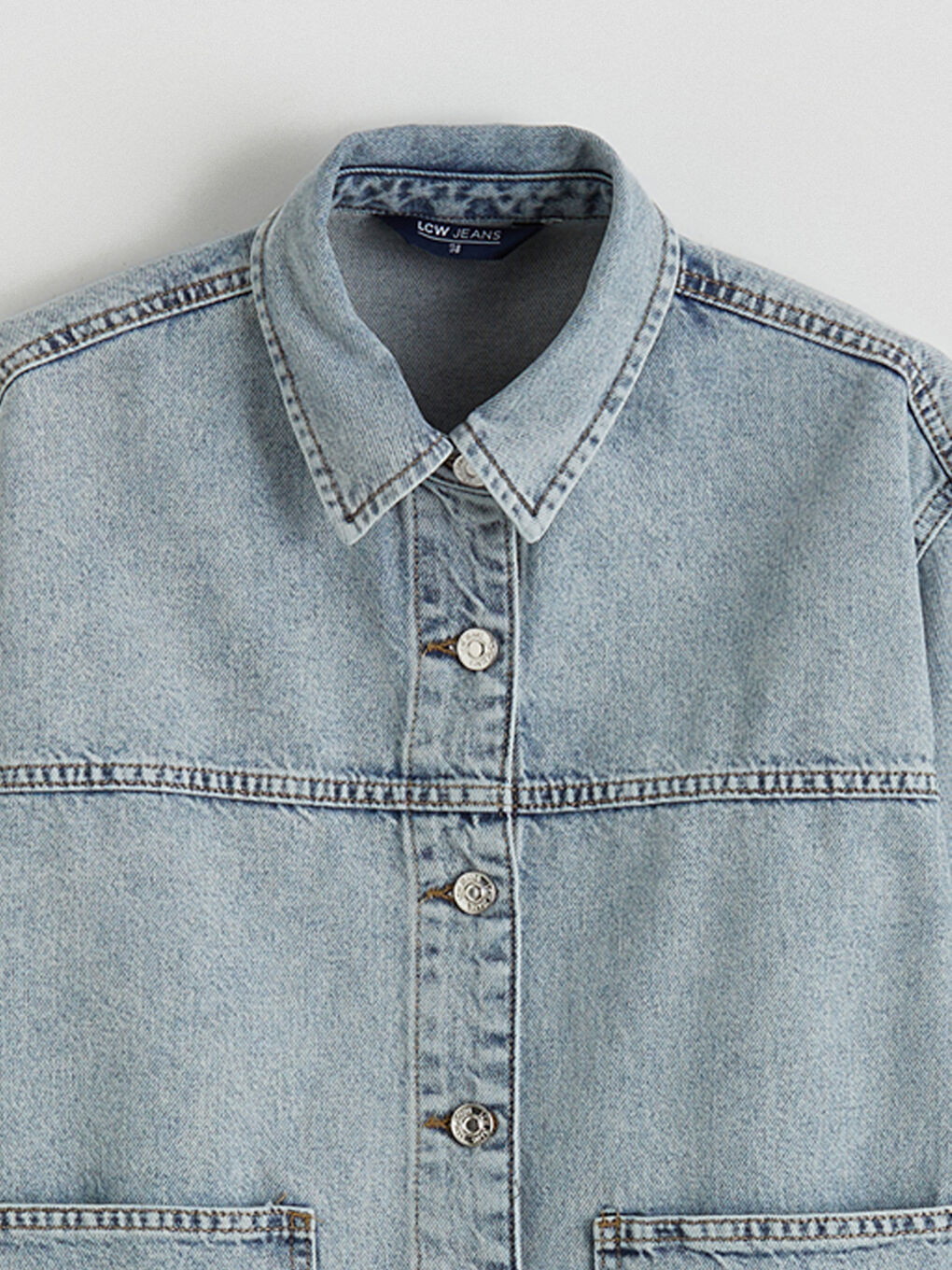 İndigo Gömlek Yaka Oversize Kadın Jean Ceket-5