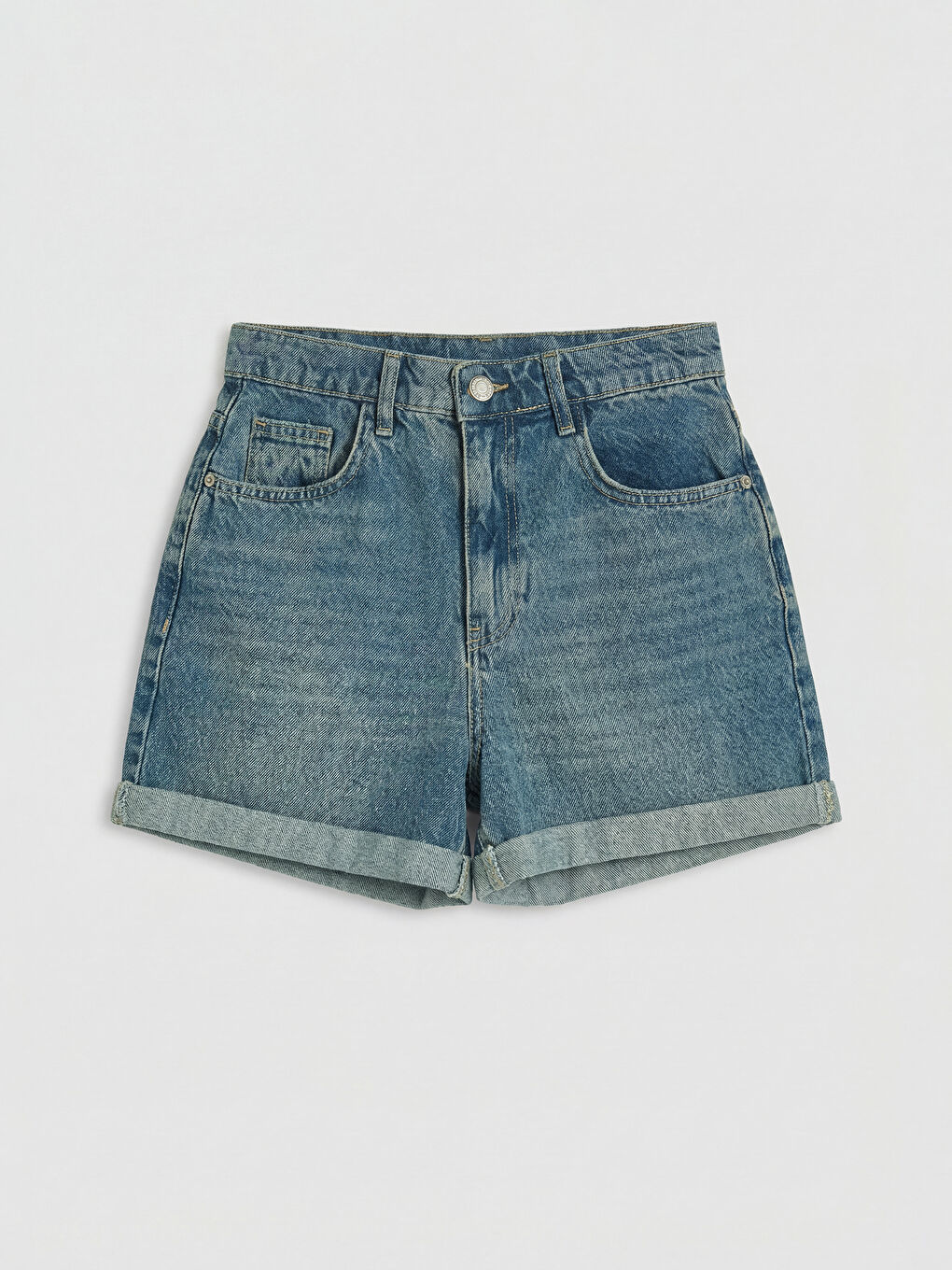 İndigo Yüksek Bel Kadın Jean Şort