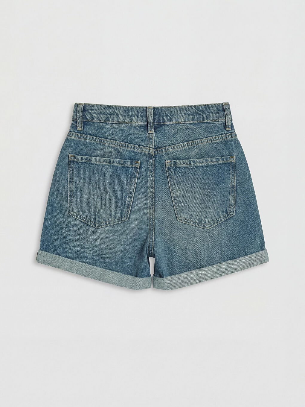 İndigo Yüksek Bel Kadın Jean Şort-1