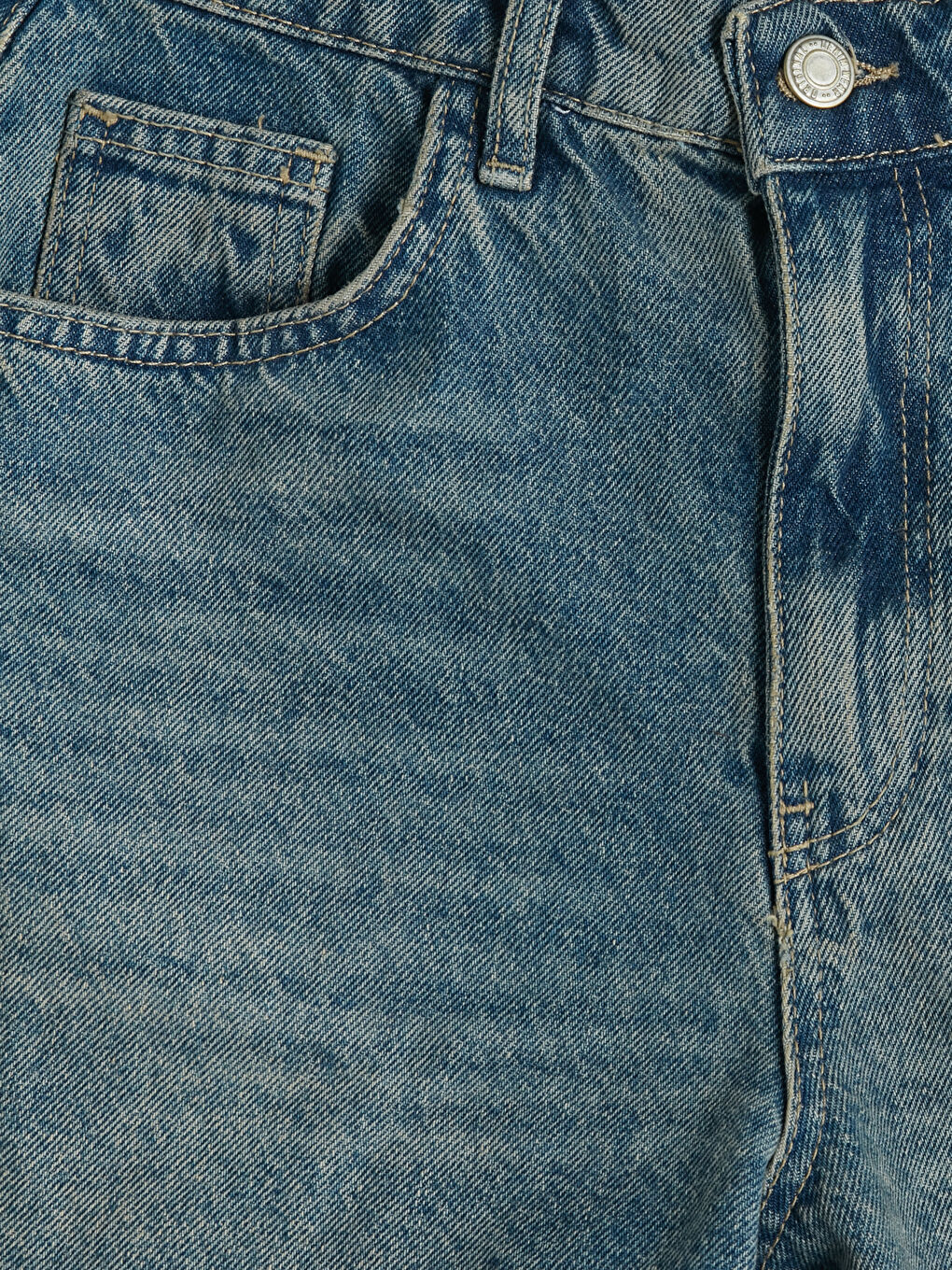 İndigo Yüksek Bel Kadın Jean Şort-2