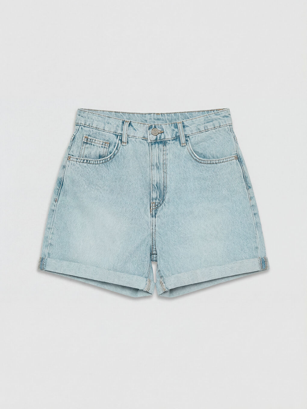 İndigo Yüksek Bel Kadın Jean Şort