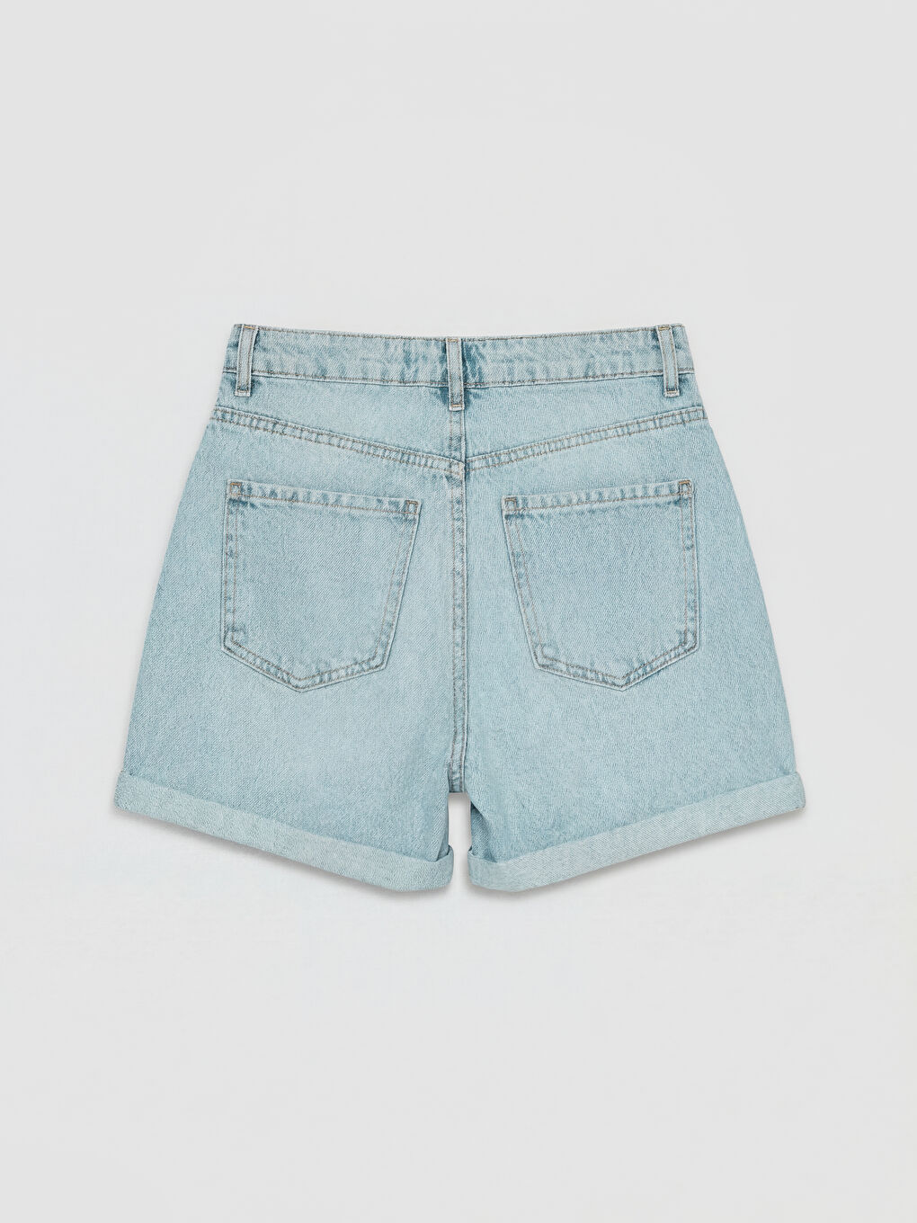 İndigo Yüksek Bel Kadın Jean Şort-1