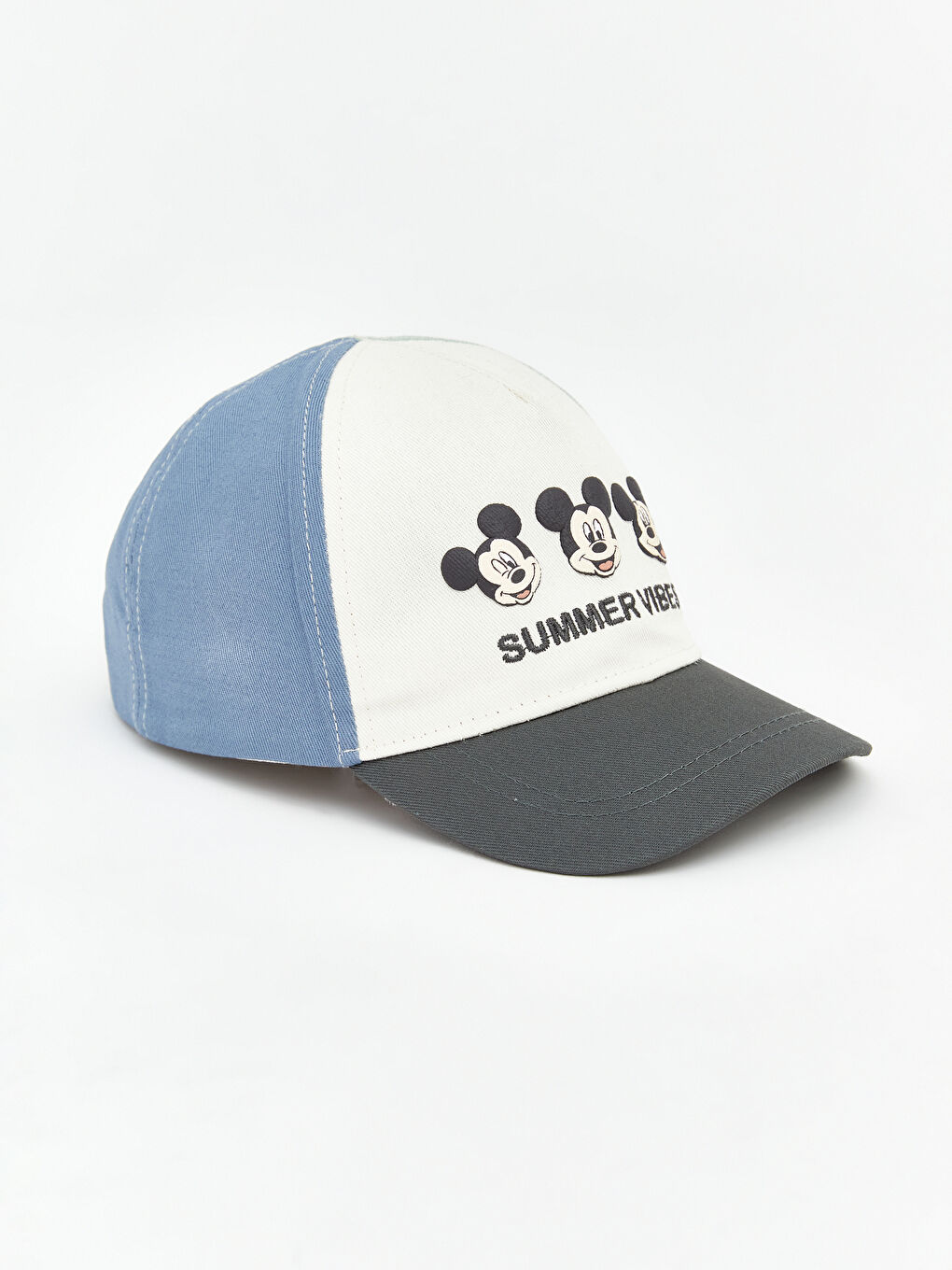 Ekru Mickey Mouse Baskılı Erkek Bebek Kep Şapka-1