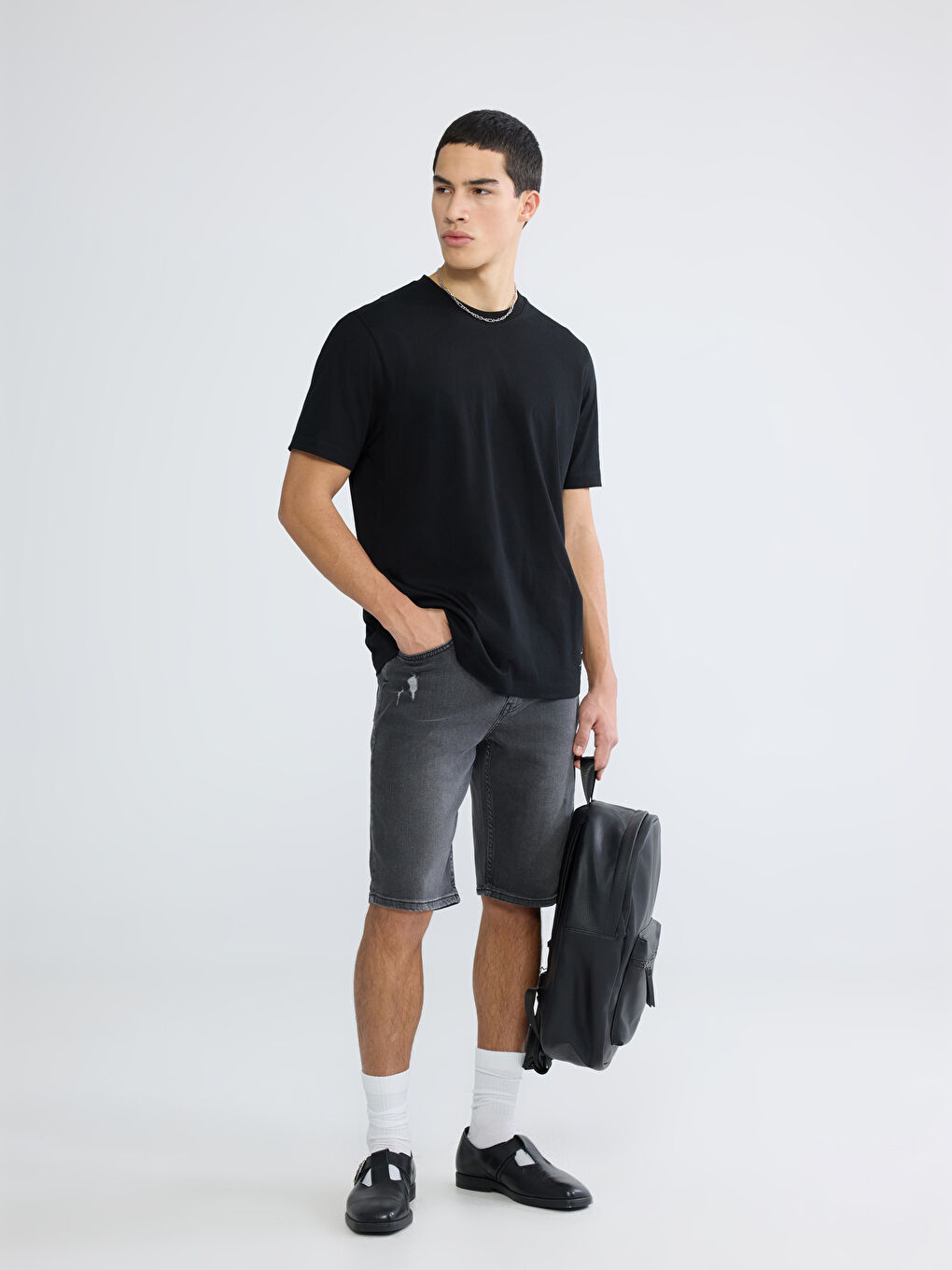 Antrasit Standart Kalıp Erkek Jean Şort