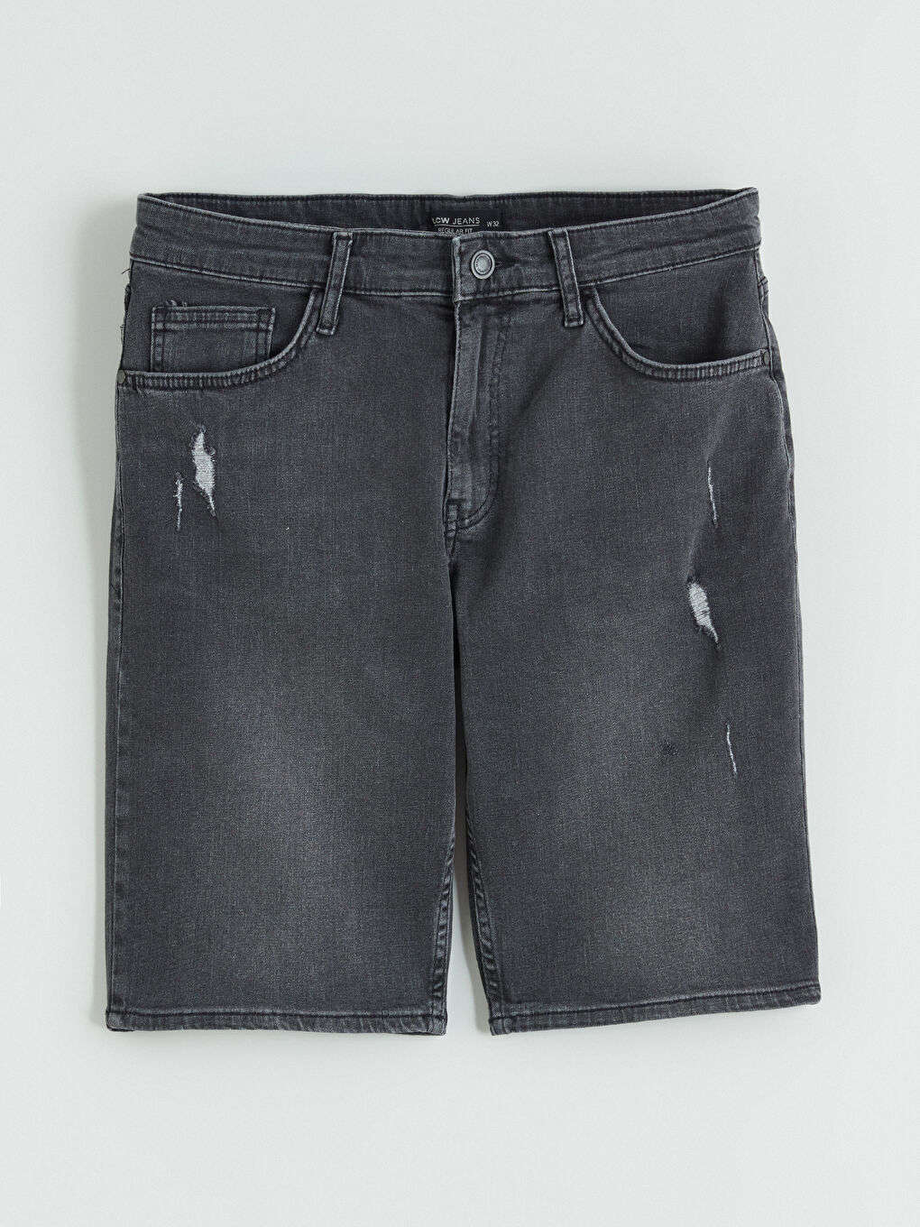 Antrasit Standart Kalıp Erkek Jean Şort-4