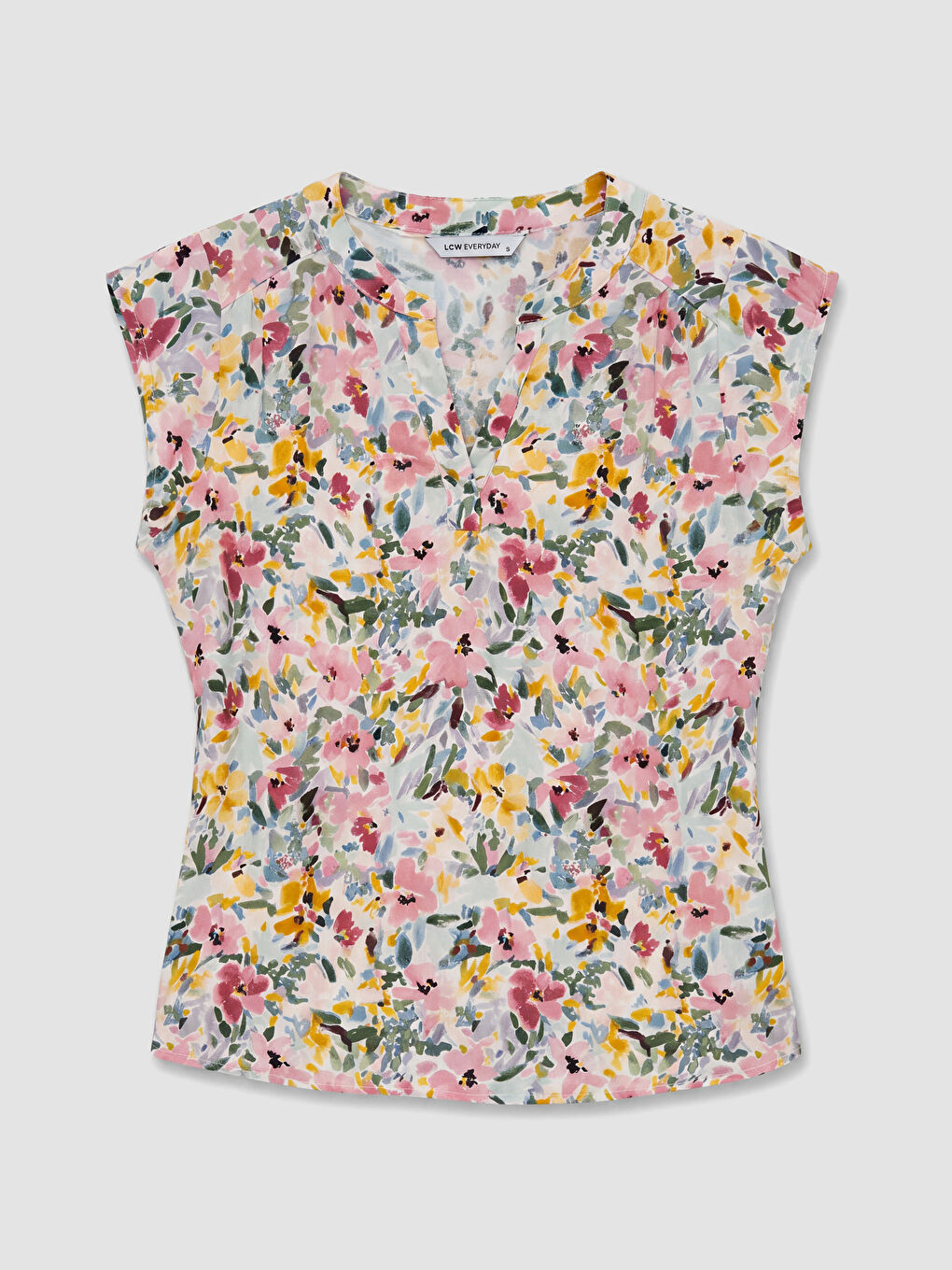 V Yaka Çiçek Desenli Kadın Bluz