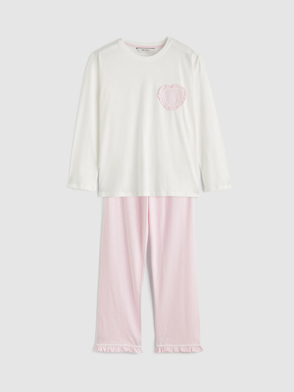 Pembe Bisiklet Yaka Nakışlı Kadın Pijama Takım-4