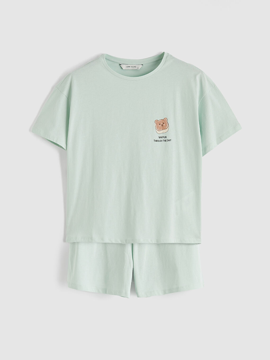 Turkuaz Bisiklet Yaka Baskılı Kadın Şortlu Pijama Takımı-4