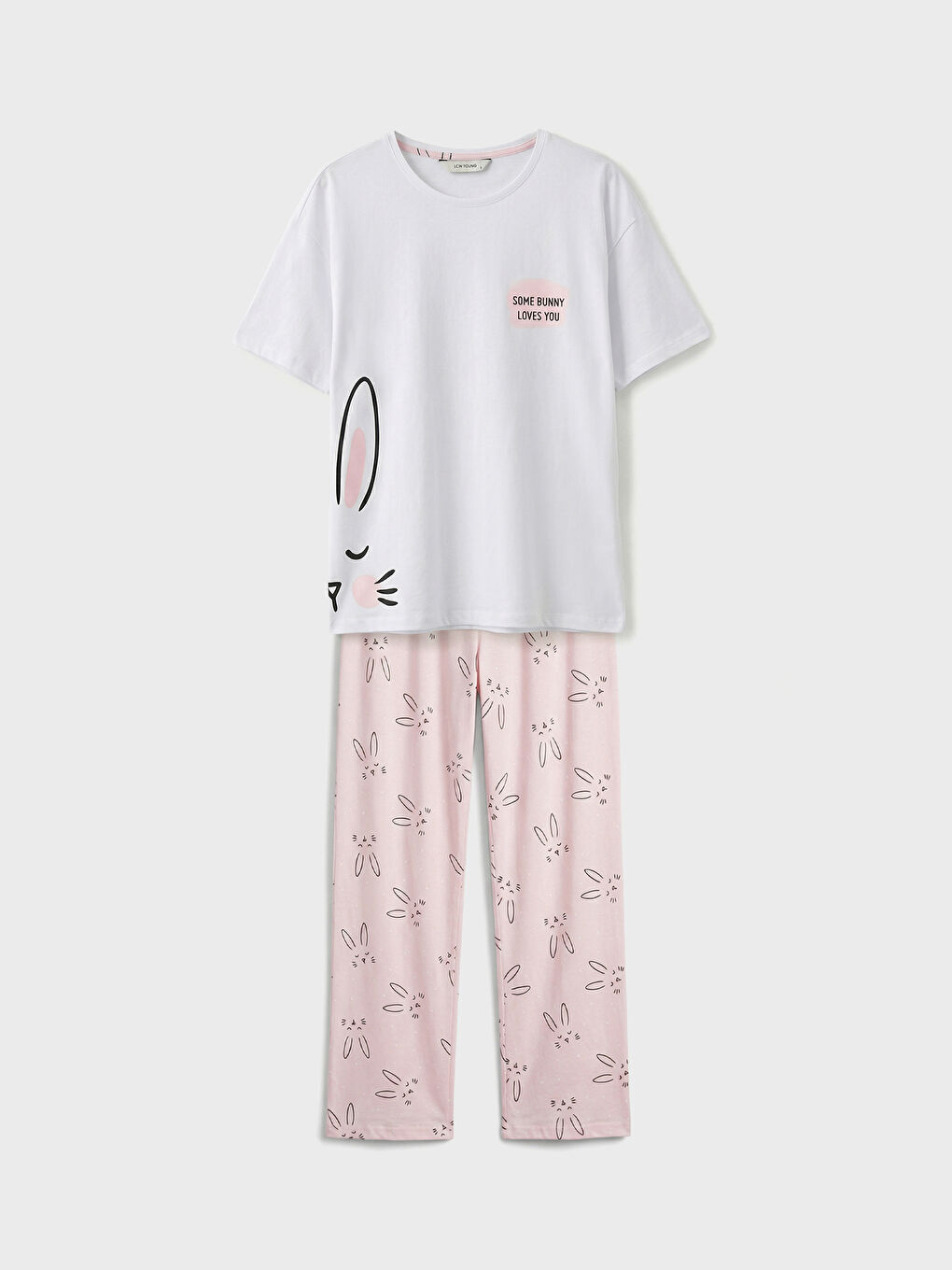 Pembe Bisiklet Yaka Baskılı Kadın Pijama Takım-4