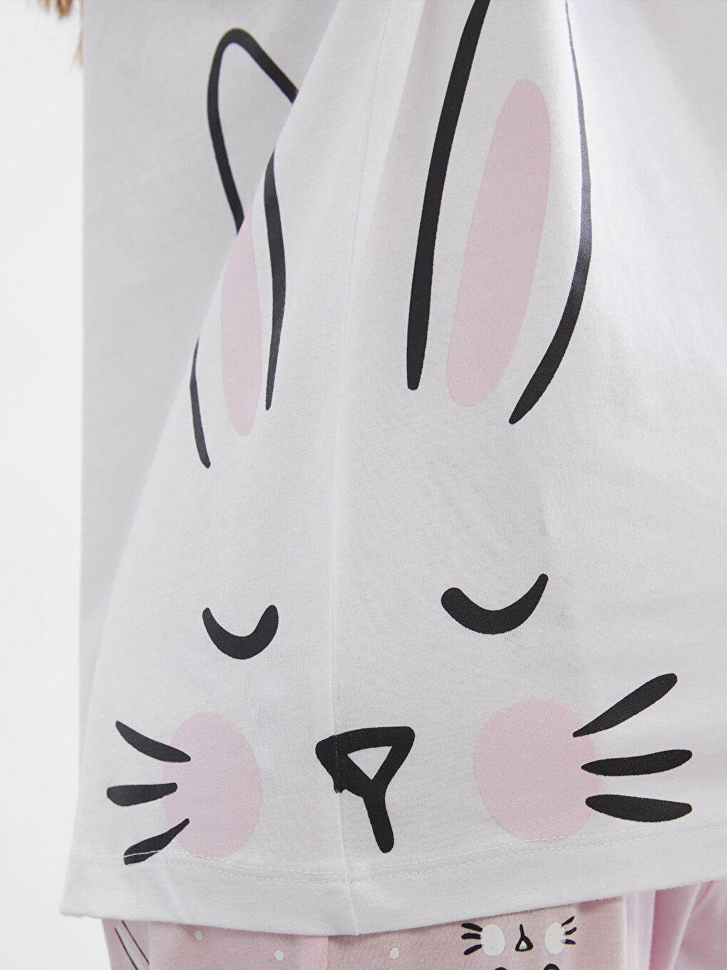 Pembe Bisiklet Yaka Baskılı Kadın Pijama Takım-2