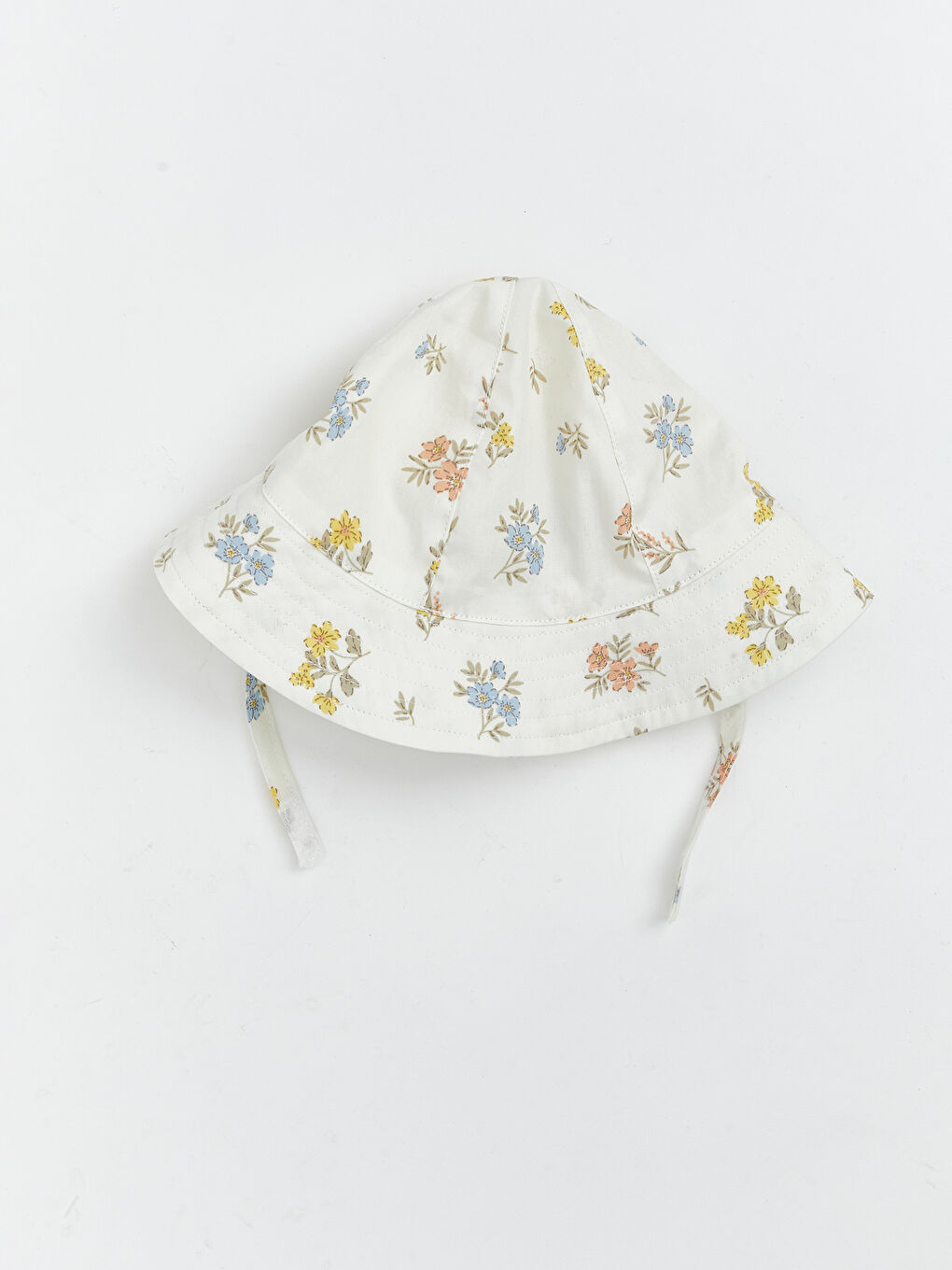Ekru Çiçek Baskılı Kız Bebek Bucket Şapka-1
