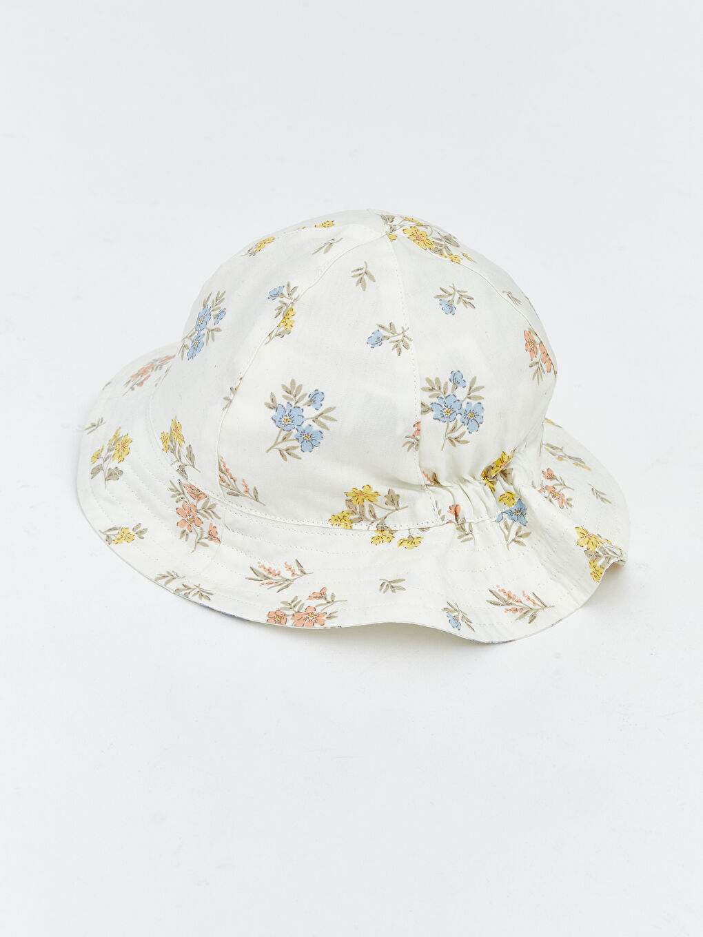 Ekru Çiçek Baskılı Kız Bebek Bucket Şapka-2