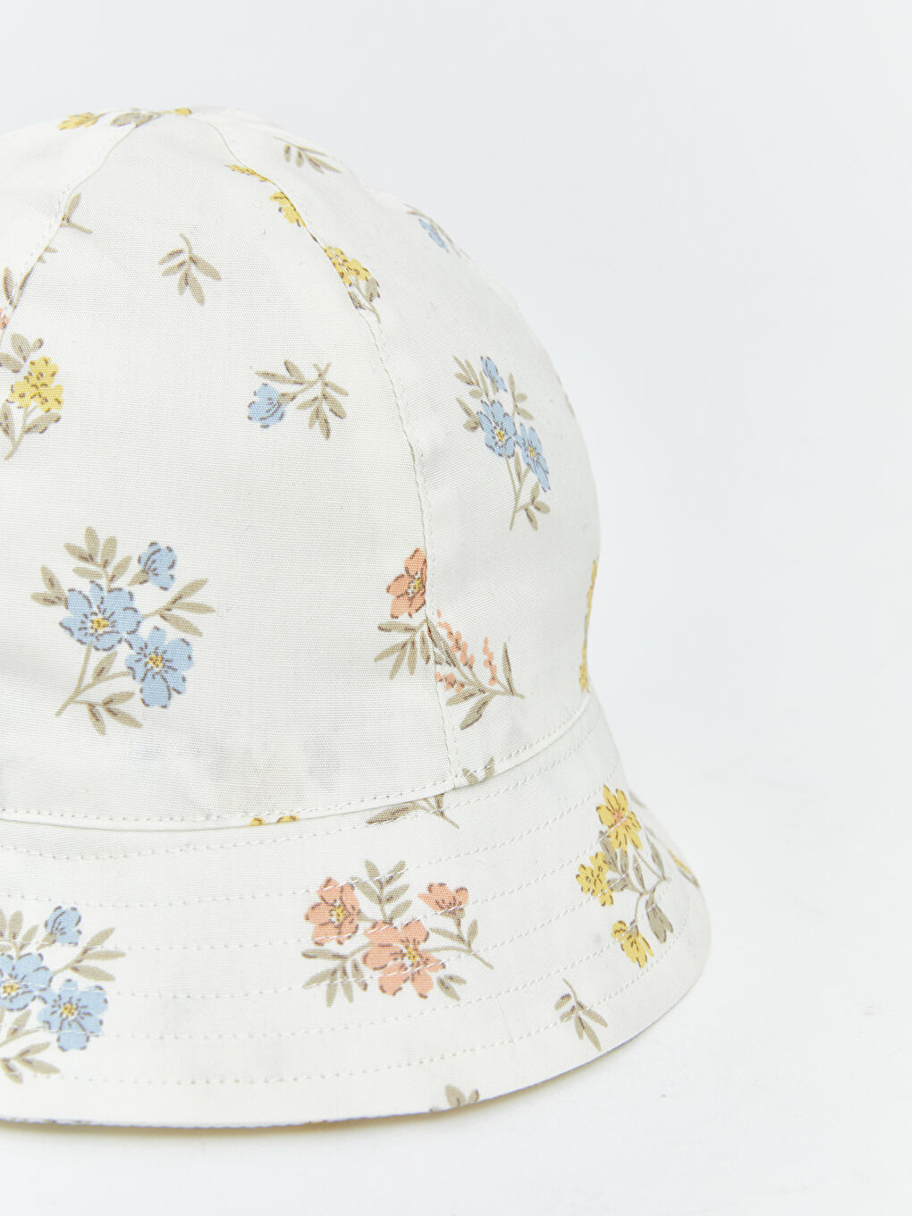 Ekru Çiçek Baskılı Kız Bebek Bucket Şapka-3