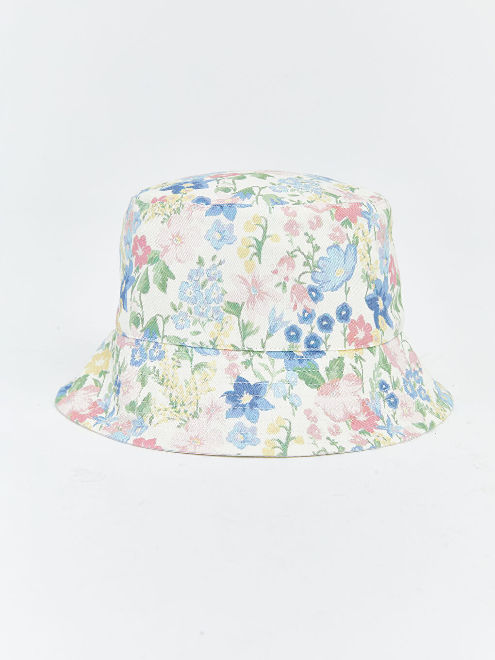 Ekru Çiçek Baskılı Kız Bebek Bucket Şapka 