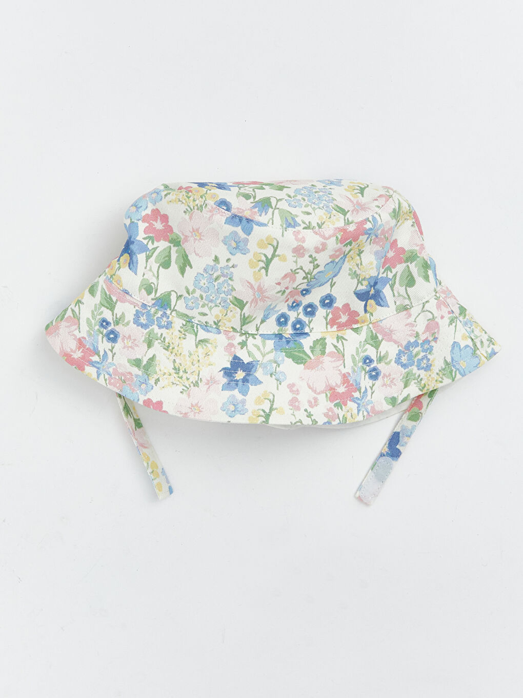 Ekru Çiçek Baskılı Kız Bebek Bucket Şapka -1