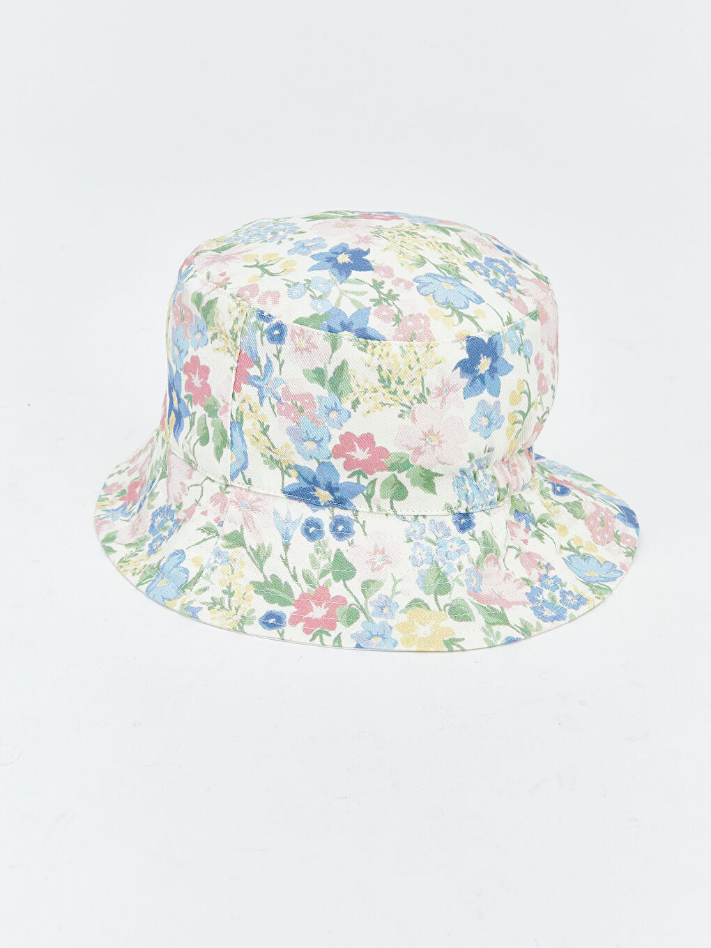 Ekru Çiçek Baskılı Kız Bebek Bucket Şapka -2