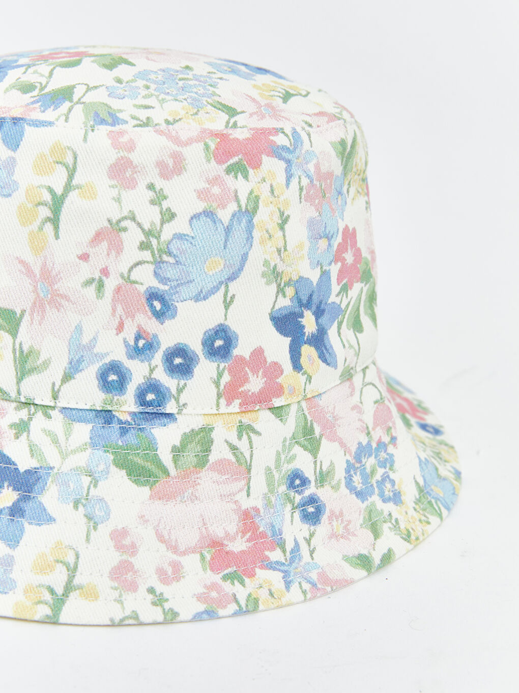 Ekru Çiçek Baskılı Kız Bebek Bucket Şapka -3