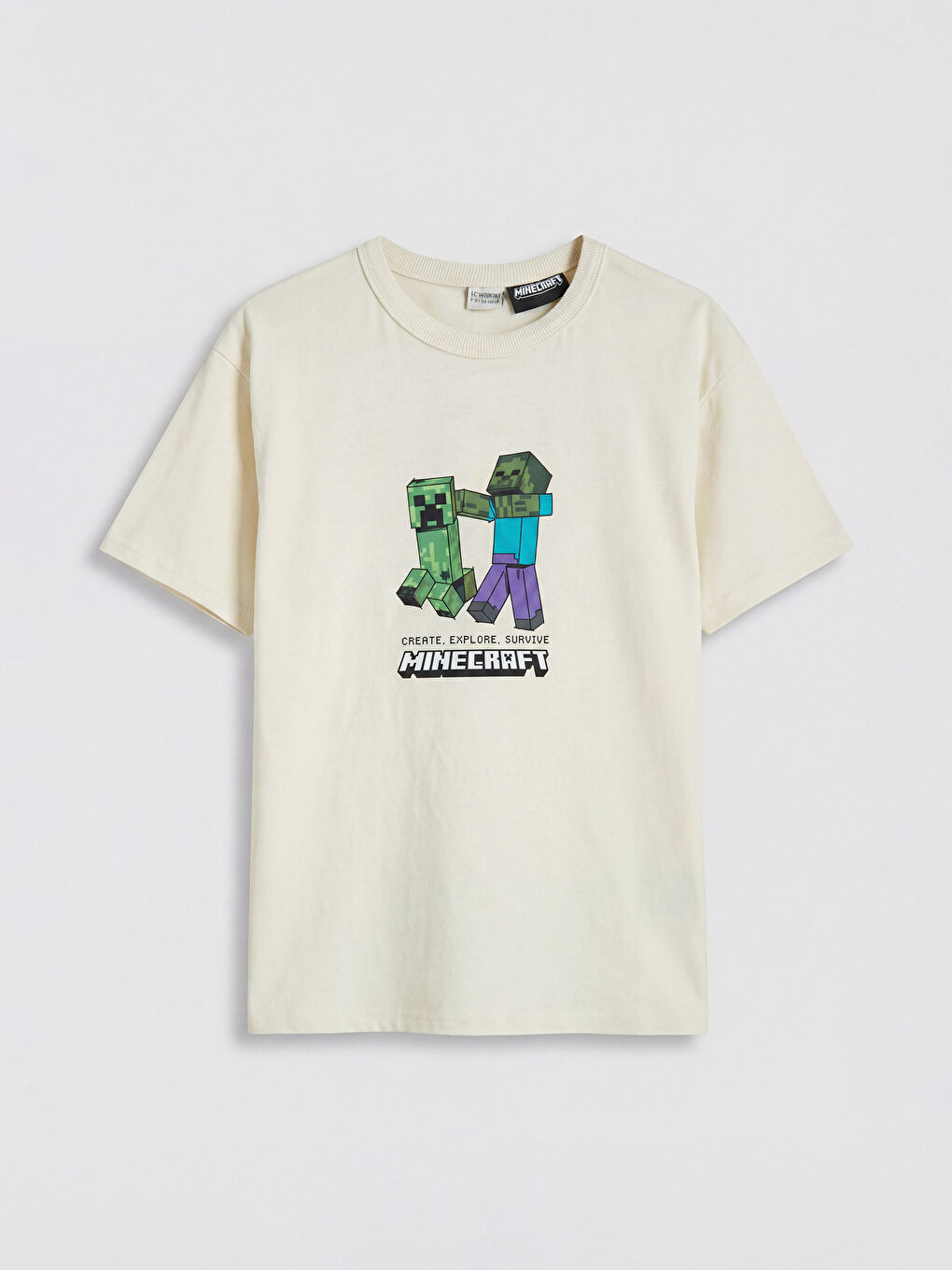 Bej Minecraft Baskılı Erkek Çocuk Şortlu Takım-1