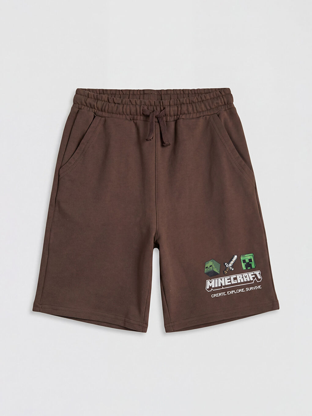 Bej Minecraft Baskılı Erkek Çocuk Şortlu Takım-3