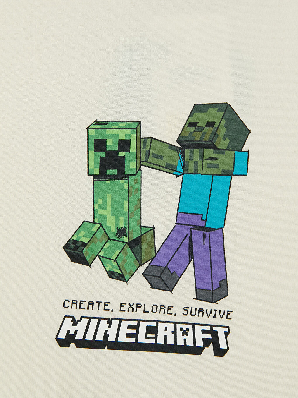 Bej Minecraft Baskılı Erkek Çocuk Şortlu Takım-5