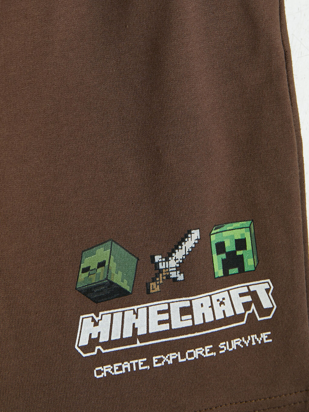 Bej Minecraft Baskılı Erkek Çocuk Şortlu Takım-7