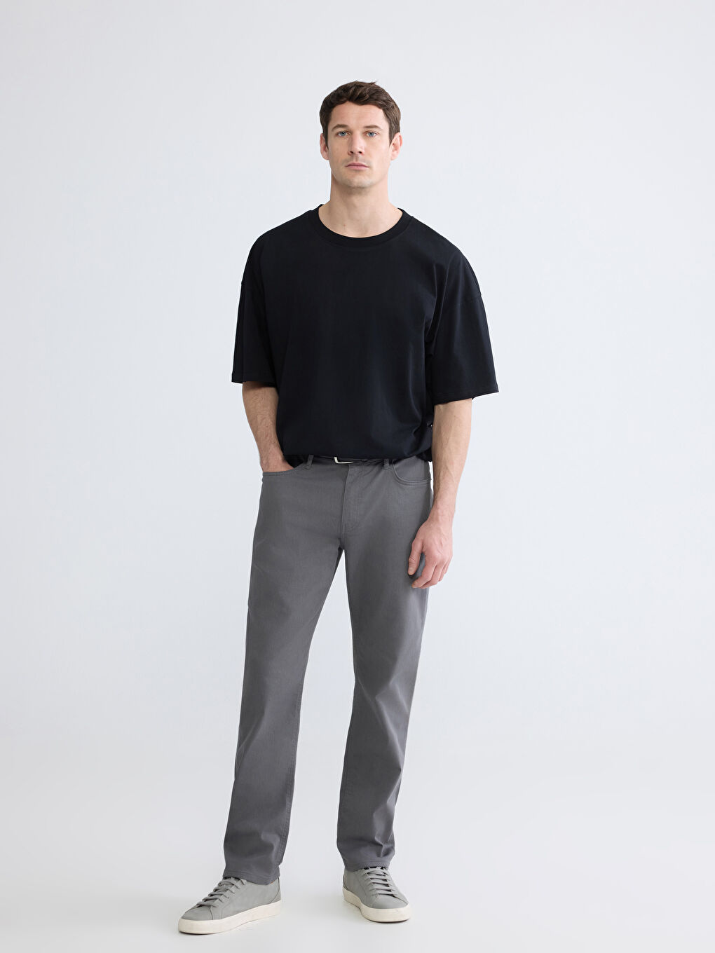 Siyah Oversize Fit Bisiklet Yaka Kısa Kollu Erkek Tişört-1