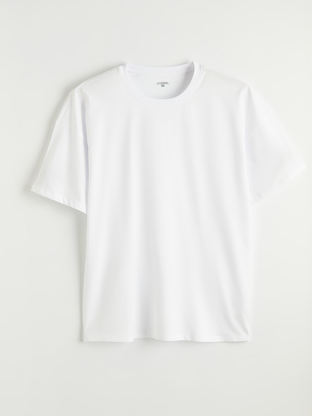 Beyaz Oversize Fit Bisiklet Yaka Kısa Kollu Erkek Tişört-4