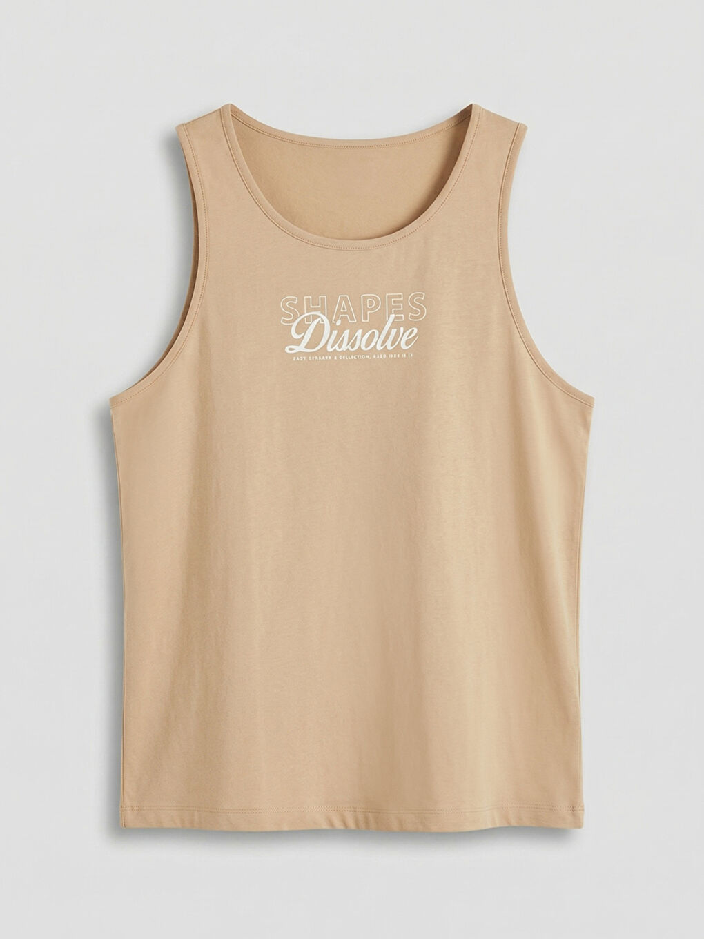 Bej U Yaka Baskılı Erkek Kolsuz Tişört-4