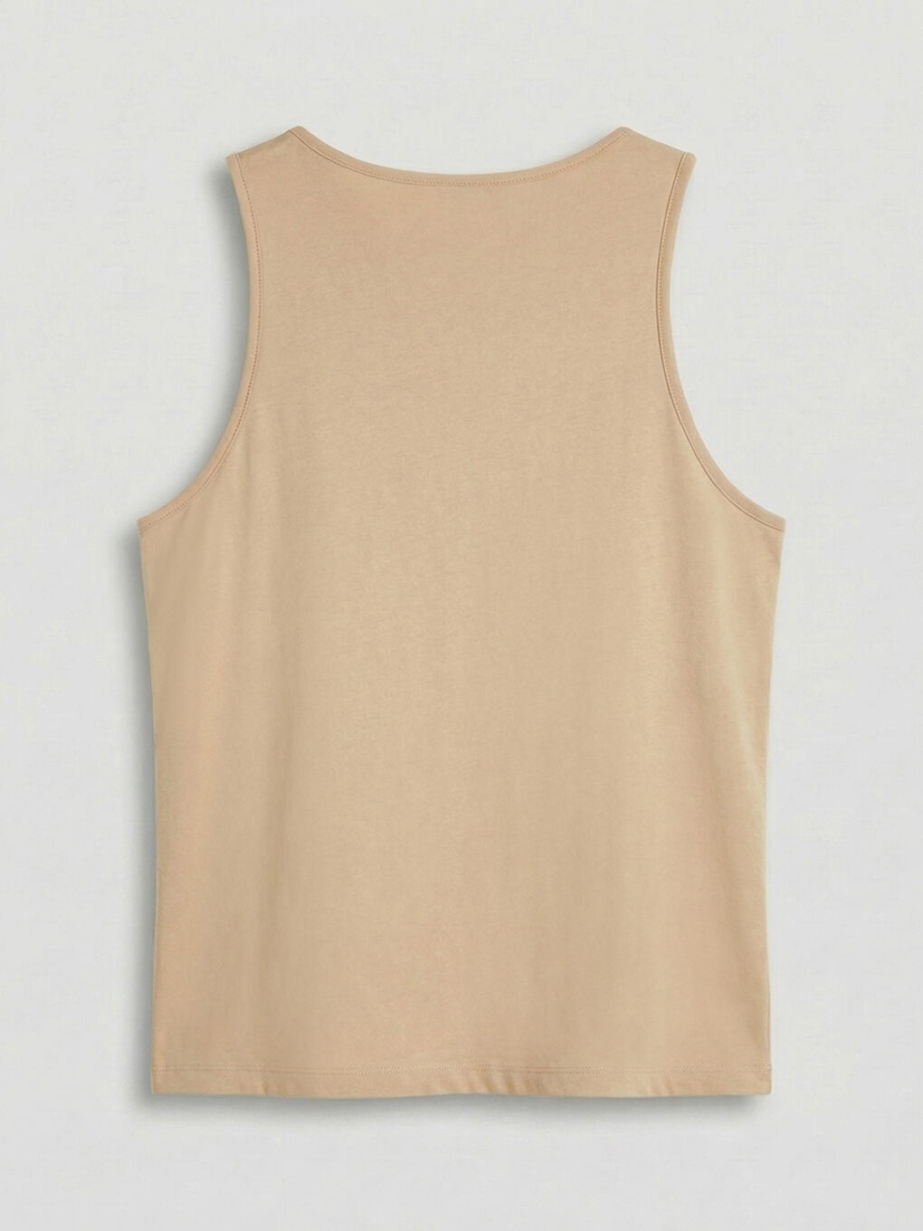 Bej U Yaka Baskılı Erkek Kolsuz Tişört-5