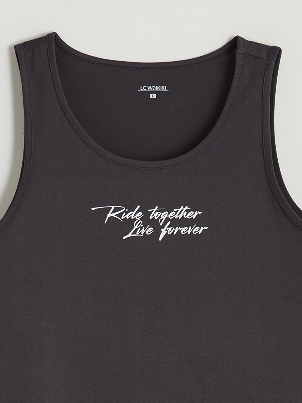 Antrasit U Yaka Baskılı Erkek Kolsuz Tişört-5