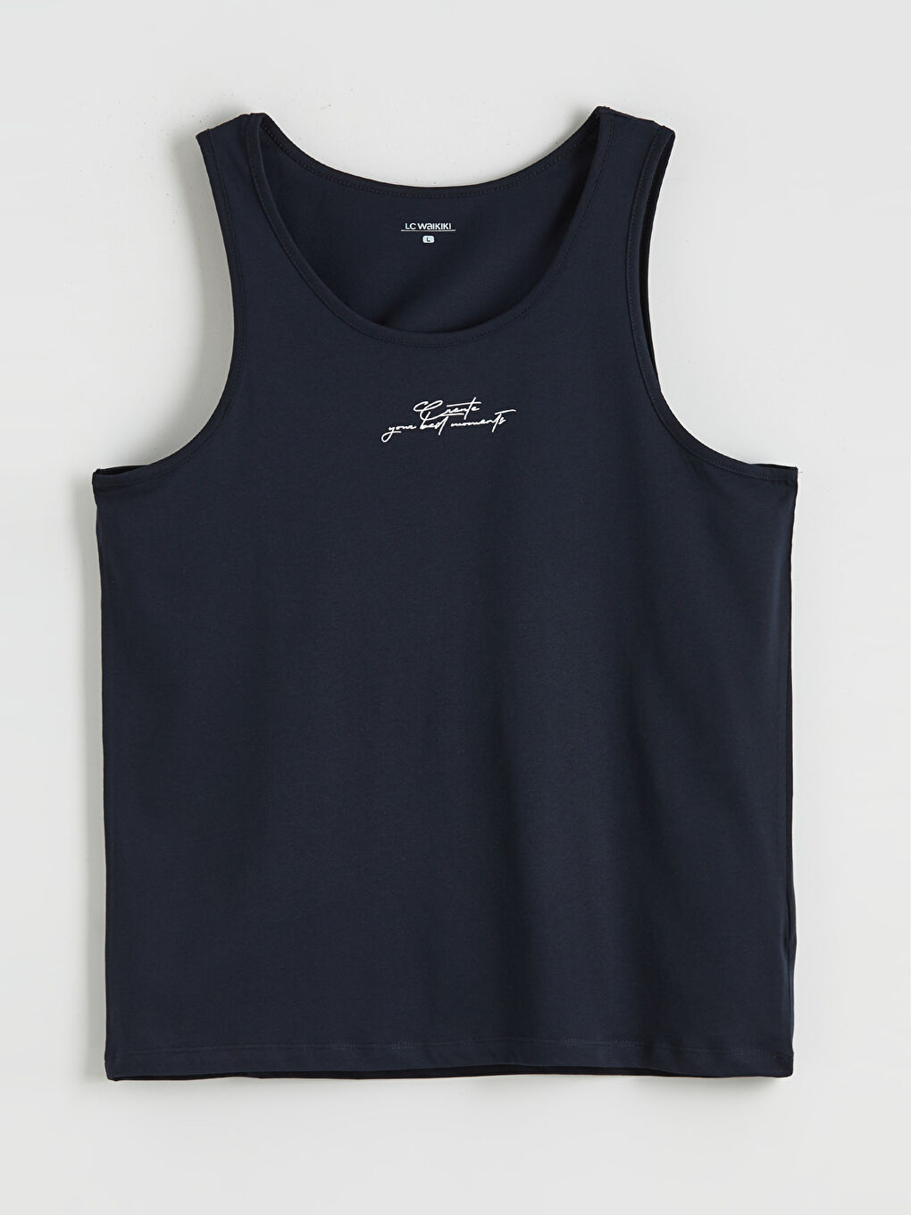 Lacivert U Yaka Baskılı Erkek Kolsuz Tişört-4