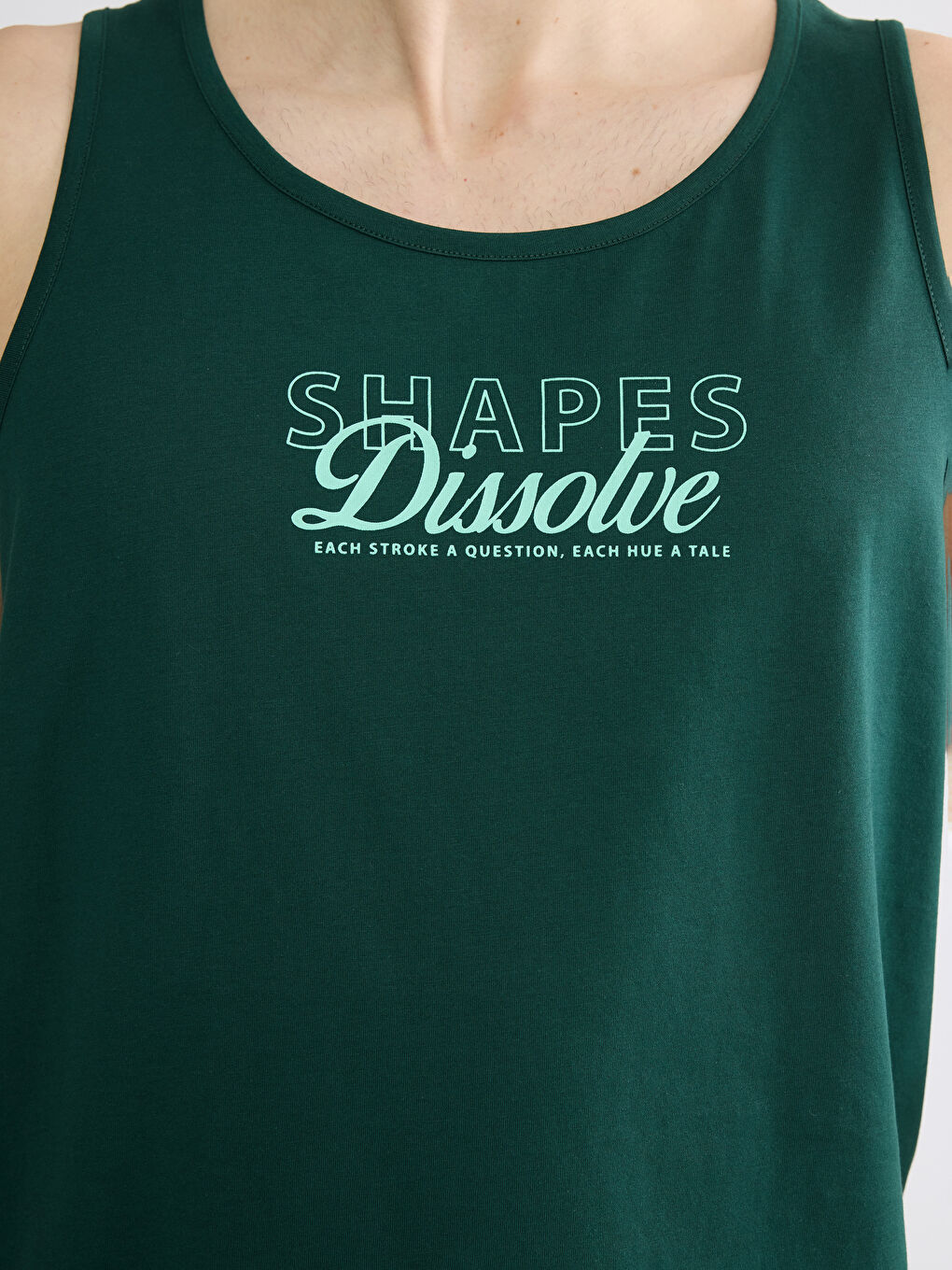 Yeşil U Yaka Baskılı Erkek Kolsuz Tişört-2