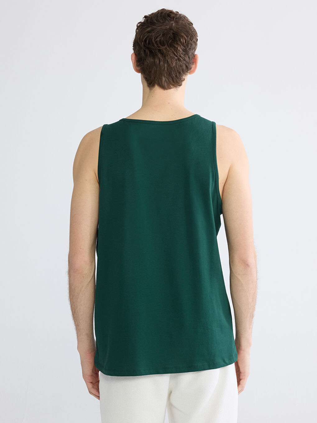 Yeşil U Yaka Baskılı Erkek Kolsuz Tişört-3