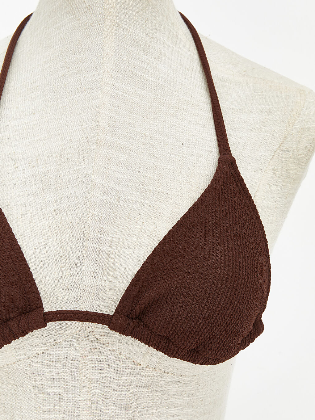 Kahverengi Çıkarılabilir Pedli Boyundan Bağlamalı Kadın Bikini Üst-2
