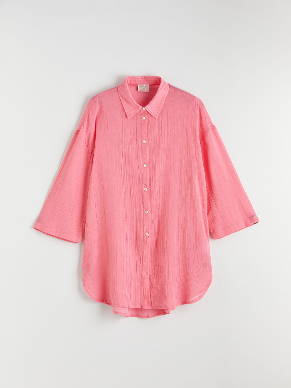 Pembe Gömlek Yaka Kadın Plaj Elbisesi