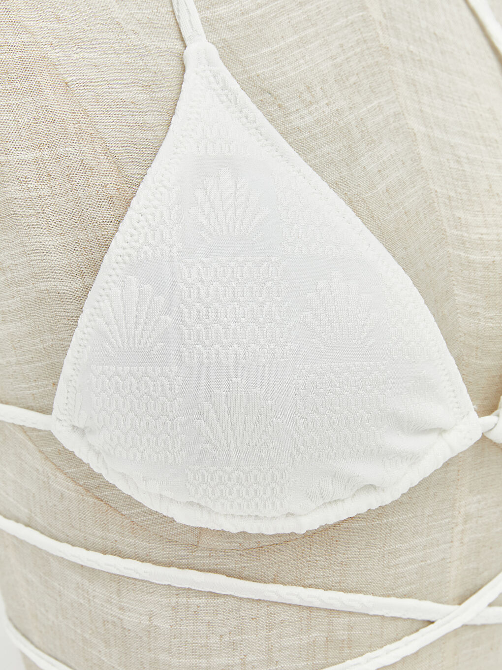 Ekru Desenli Kadın Çıkarılabilir Pedli Bikini Üst-2