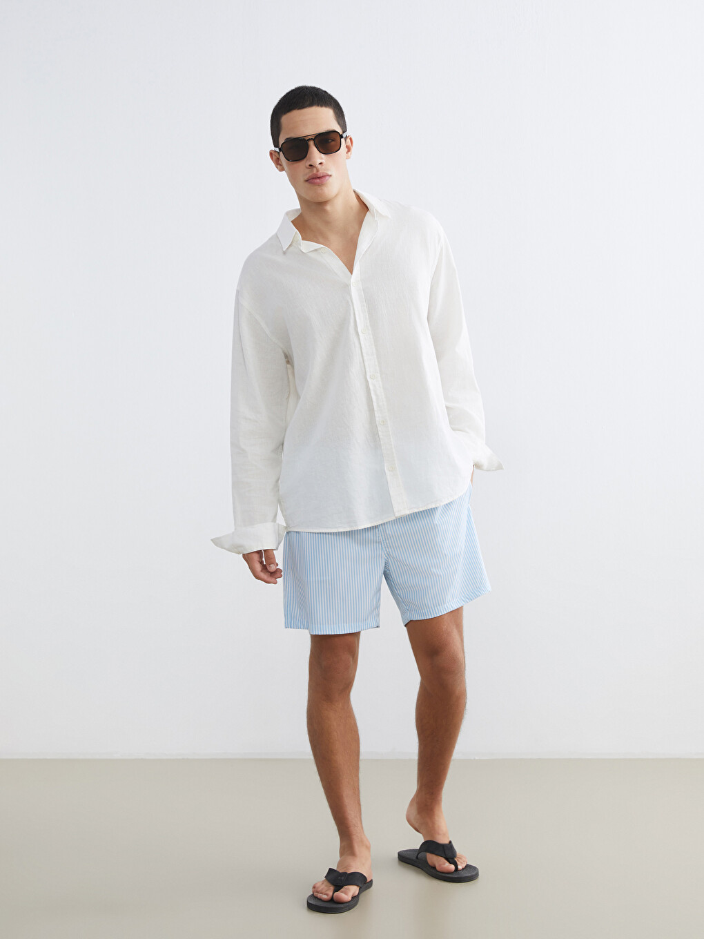 Striped Men's Swim Shorts In A Shorter Length.