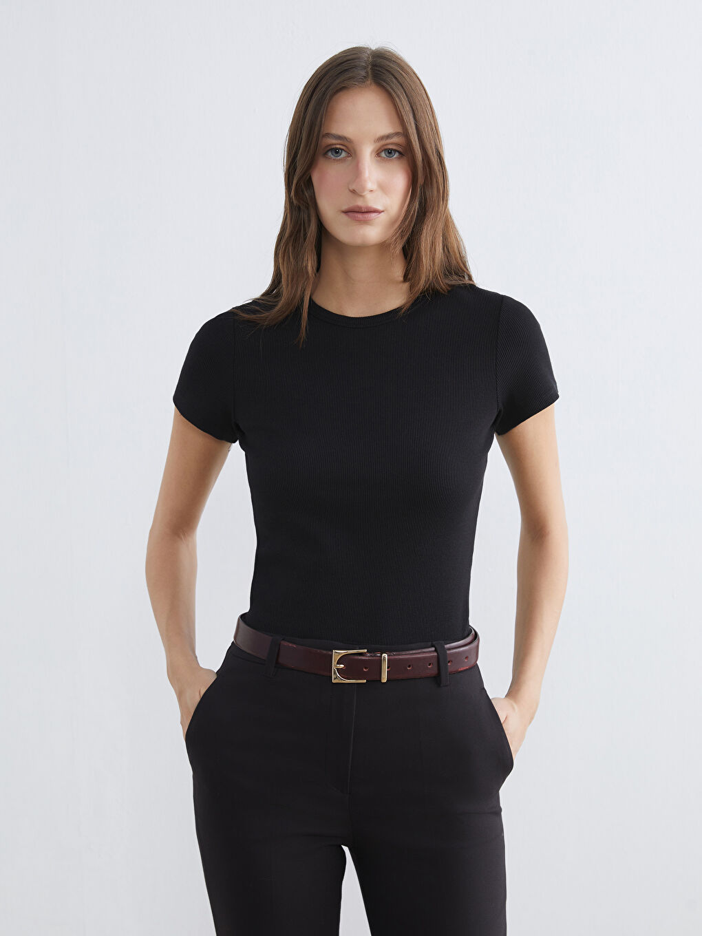 T-shirt pour Femmes Texturé à Col Rond