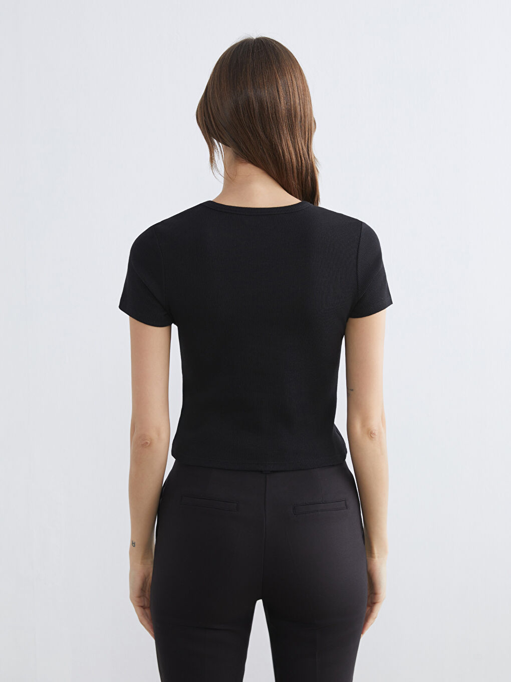 T-shirt pour Femmes Texturé à Col Rond-3