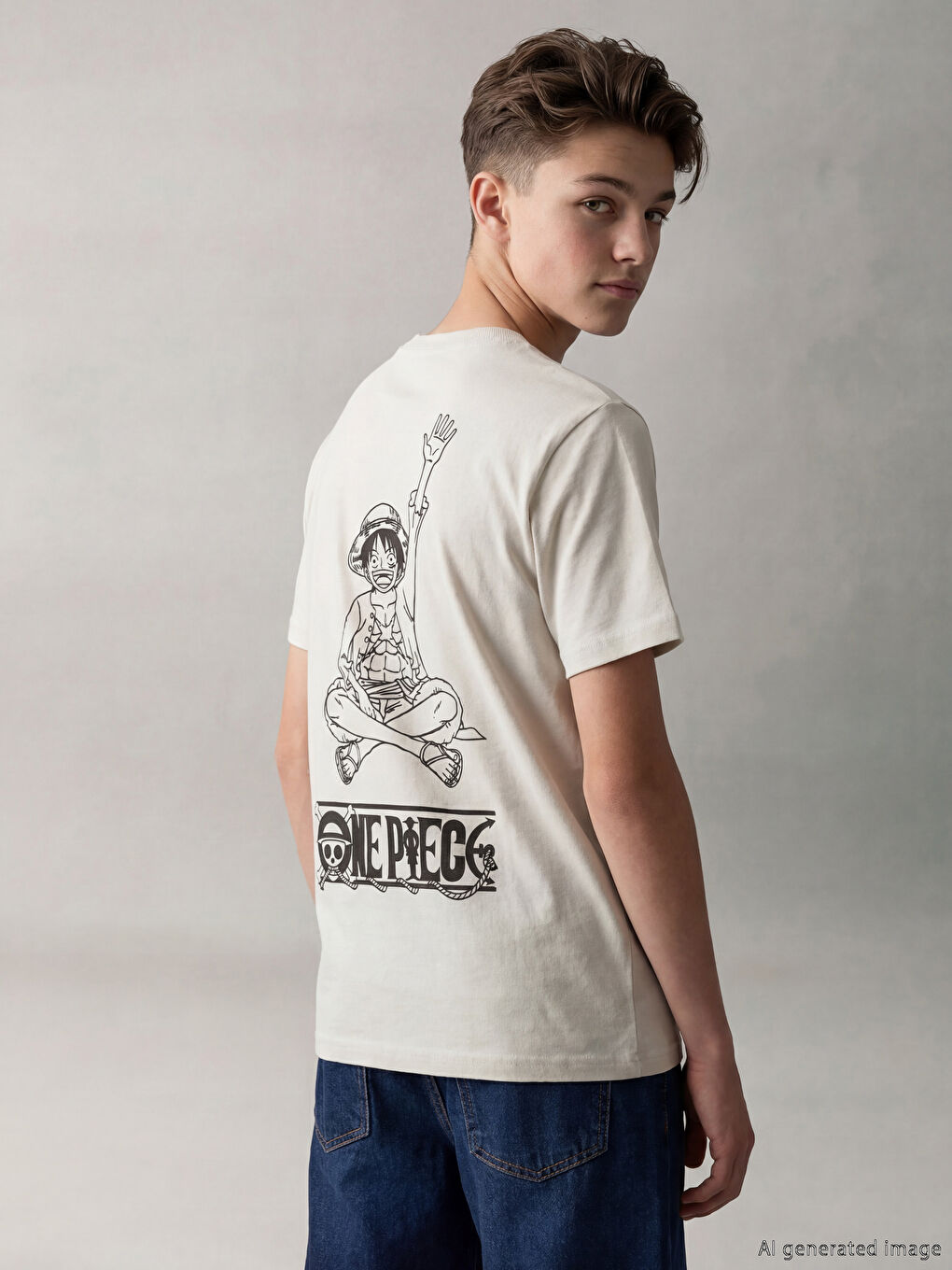 Crew Neck One Piece Printed Boys' T-Shirt-1