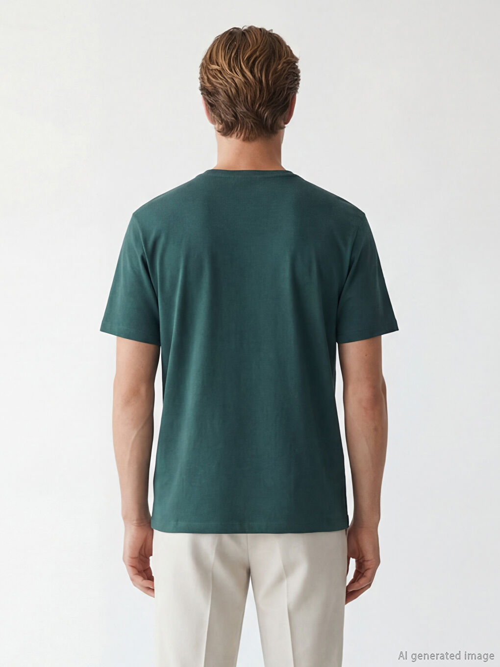 Yeşil Bisiklet Yaka Baskılı Penye Erkek Tişört-2