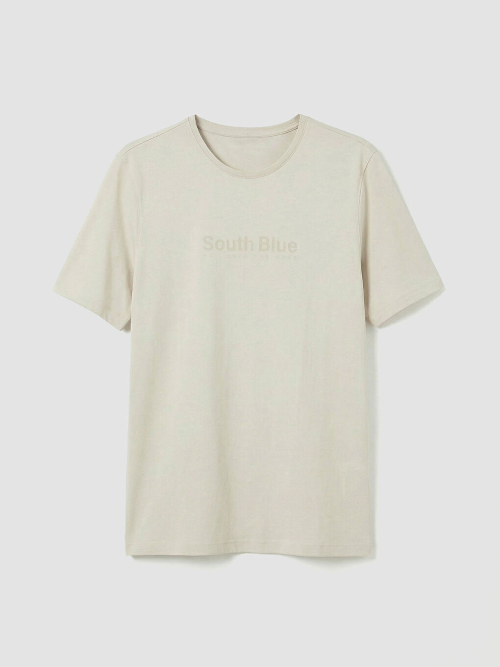 Bej Bisiklet Yaka Baskılı Penye Erkek Tişört-4