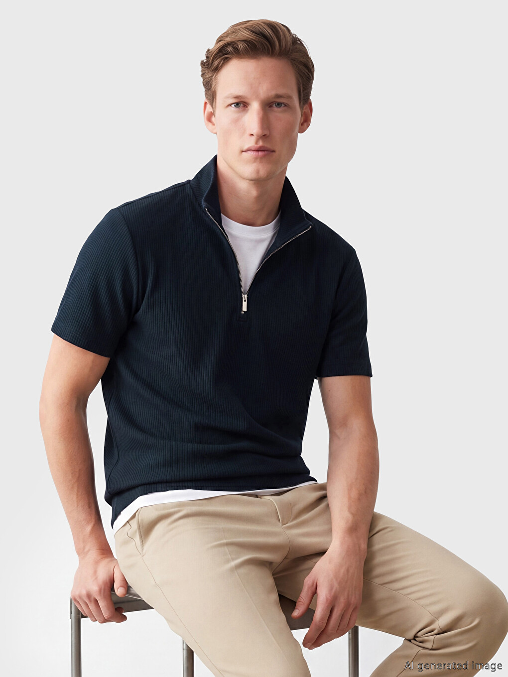 Half-Zip Polo Collar Men's T-Shirt
