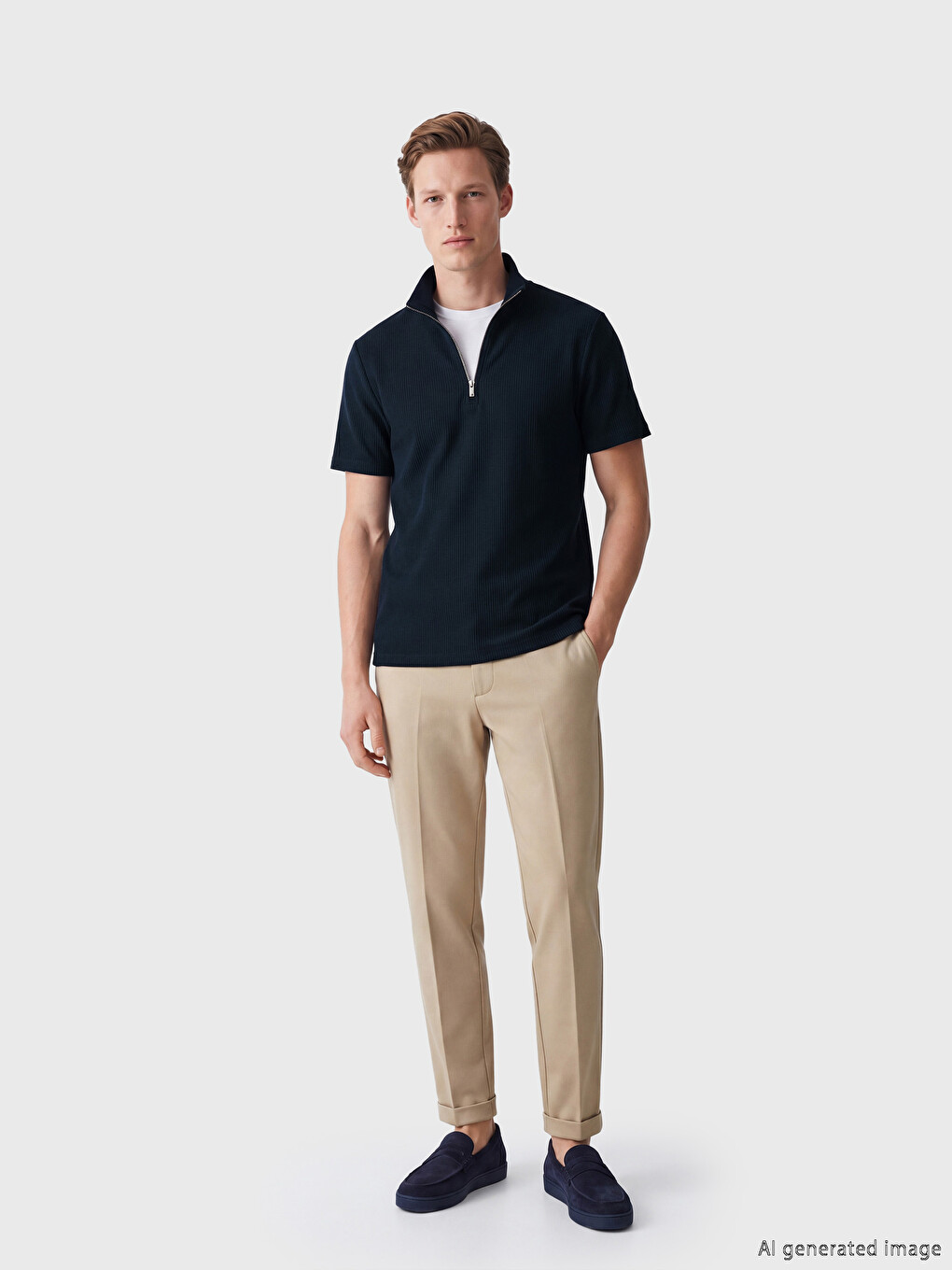 Half-Zip Polo Collar Men's T-Shirt-1