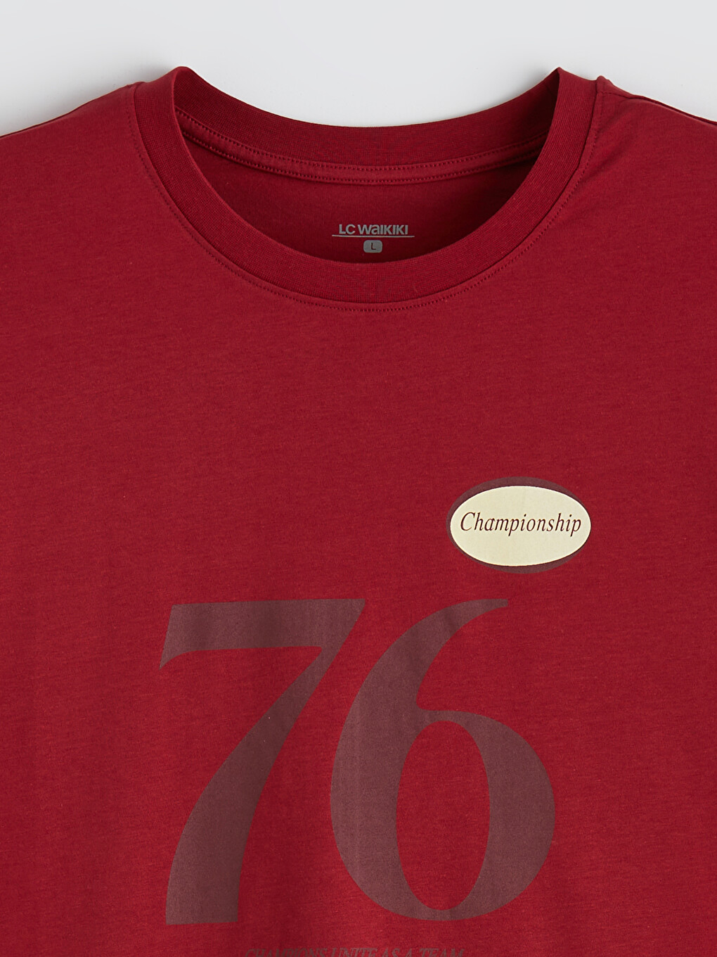 Bordo Bisiklet Yaka Baskılı Erkek Tişört-5